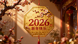 金色新年挂饰与梅花装饰