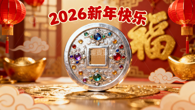 高清大图下载【趣麦麦图】新年装饰品与金色元宝