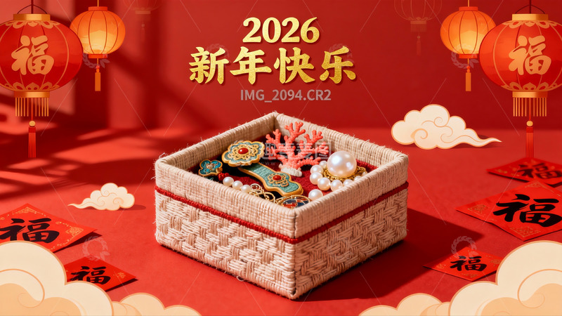 高清大图下载【趣麦麦图】新年装饰篮配红灯笼