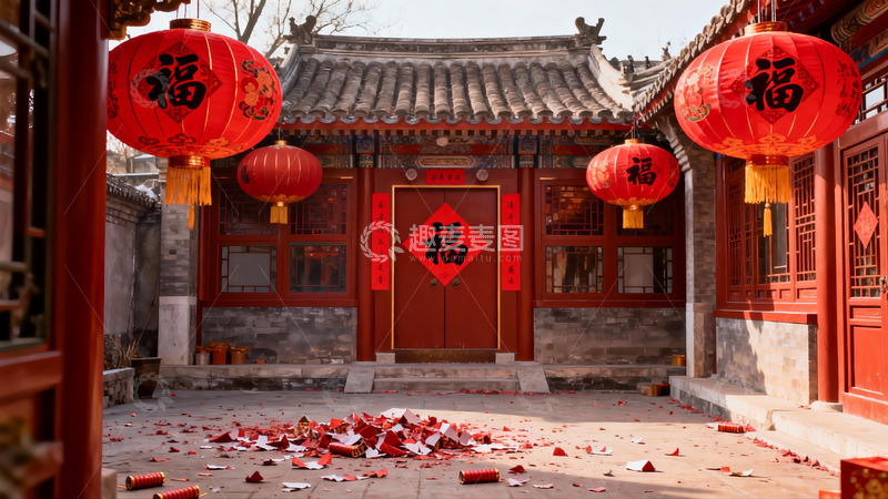 高清大图下载【趣麦麦图】中式庭院挂红灯笼庆佳节