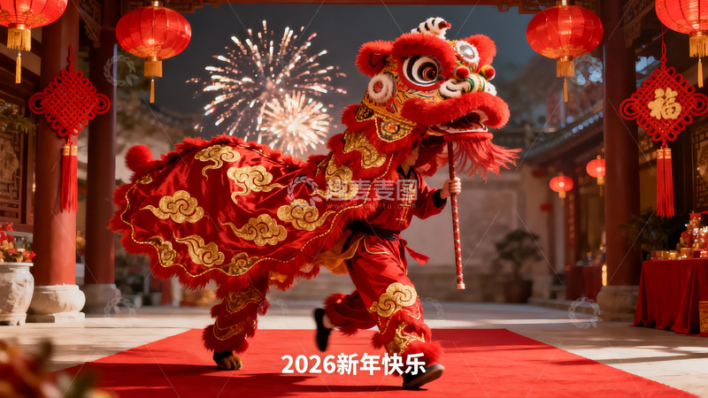 高清大图下载【趣麦麦图】舞狮表演迎新年