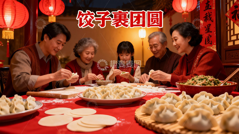 高清大图下载【趣麦麦图】家人包饺子团圆聚餐
