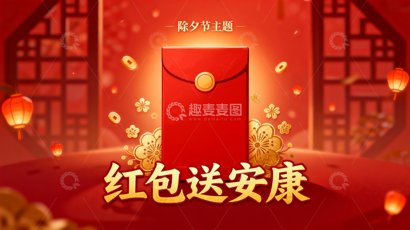 高清大图下载【趣麦麦图】除夕红包送安康节日海报