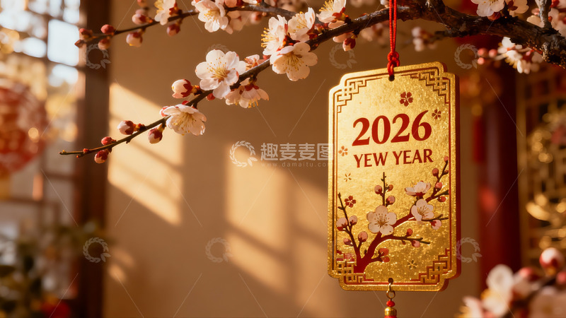 高清大图下载【趣麦麦图】新年挂饰与梅花枝