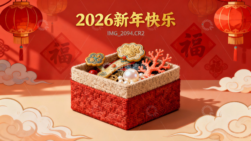 高清大图下载【趣麦麦图】新年礼篮装饰画面