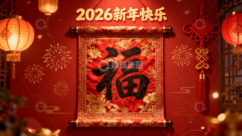 高清大图下载【趣麦麦图】新年红色卷轴挂饰装饰场景