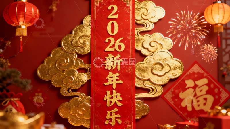 高清大图下载【趣麦麦图】新年装饰红金喜庆氛围浓厚