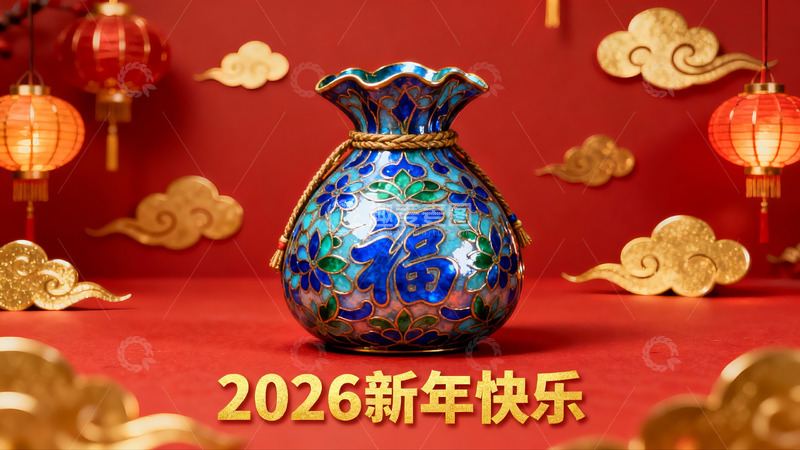 高清大图下载【趣麦麦图】新年装饰花瓶与灯笼