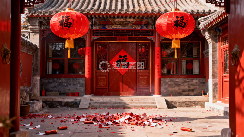 高清大图下载【趣麦麦图】春节庭院挂红灯笼