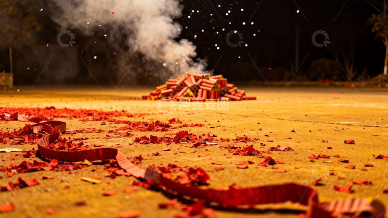 高清大图下载【趣麦麦图】夜放烟花后地面散落残屑