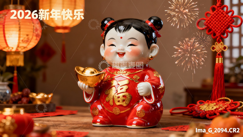高清大图下载【趣麦麦图】新年红娃持金元宝摆件