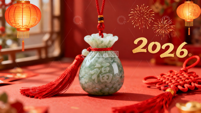 高清大图下载【趣麦麦图】春节玉袋挂饰与灯笼烟花