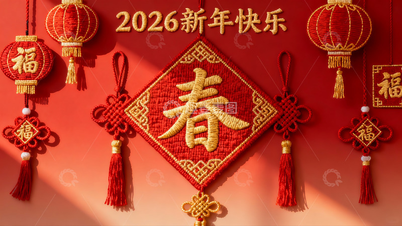 高清大图下载【趣麦麦图】新年红色挂饰喜庆氛围浓厚