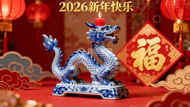 高清大图下载【趣麦麦图】龙形烛台迎新年
