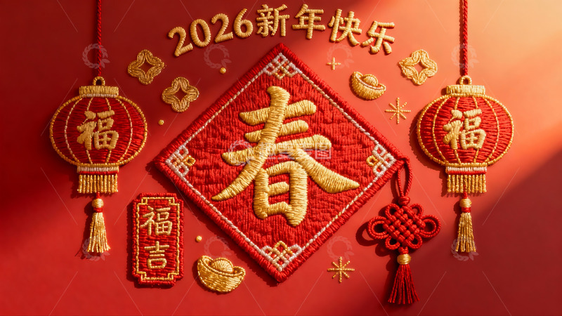 高清大图下载【趣麦麦图】新年红色刺绣挂饰