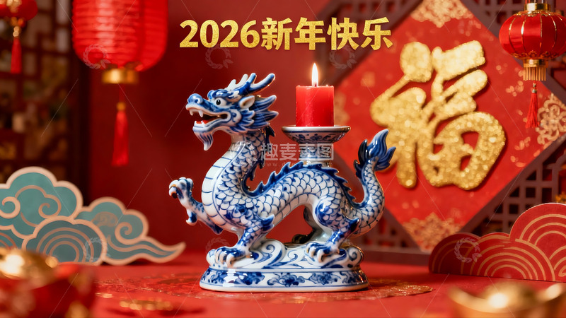 高清大图下载【趣麦麦图】龙形烛台迎新年