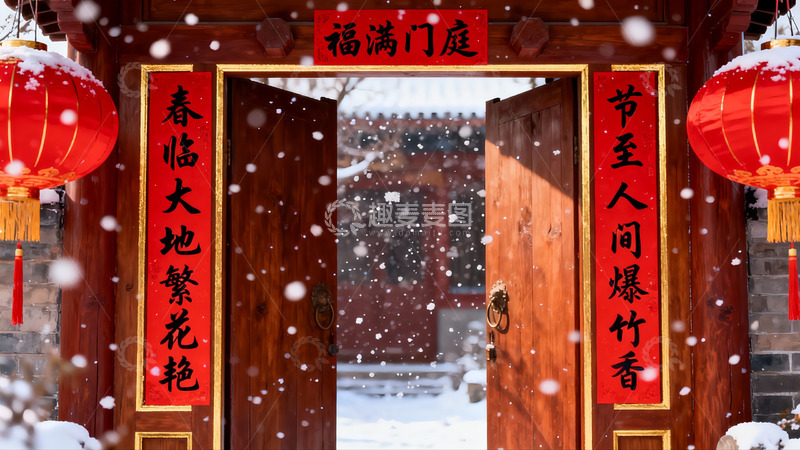 高清大图下载【趣麦麦图】雪中红灯笼大门迎春