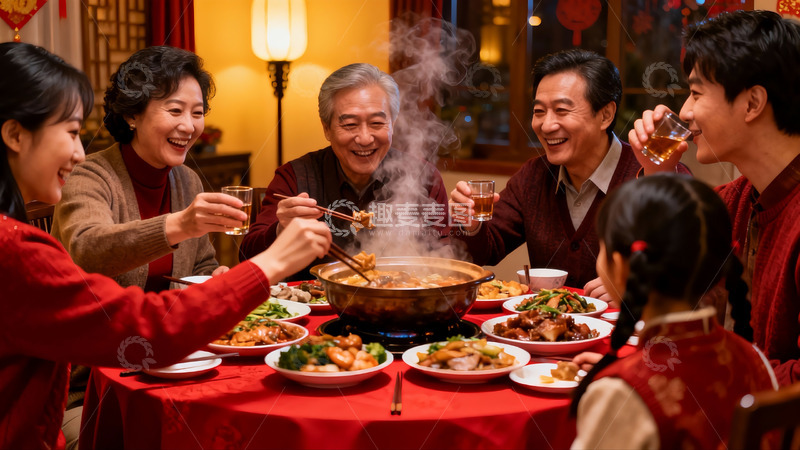 高清大图下载【趣麦麦图】家庭聚餐欢庆团圆