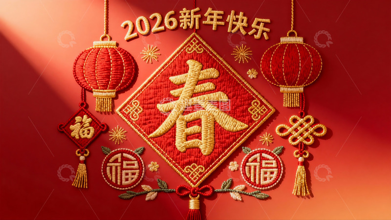 高清大图下载【趣麦麦图】新年红色刺绣挂饰