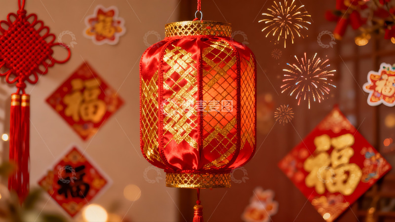 高清大图下载【趣麦麦图】春节红灯笼烟花装饰