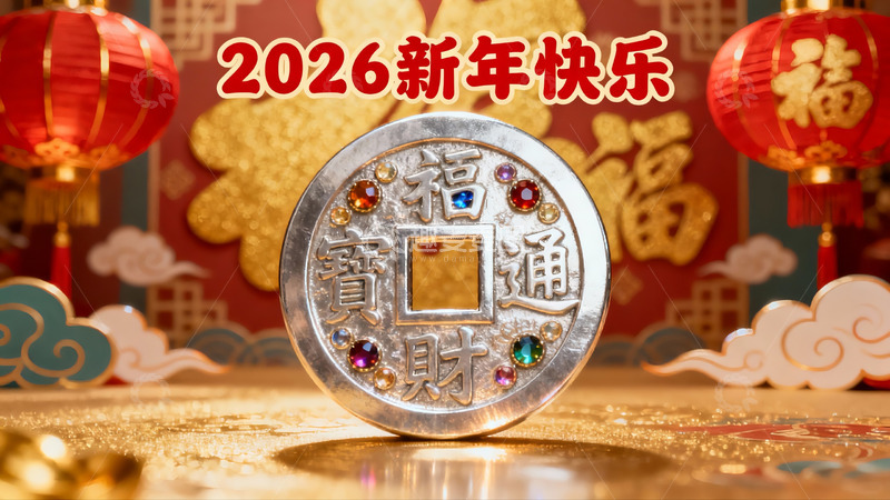 高清大图下载【趣麦麦图】新年福字金币装饰图