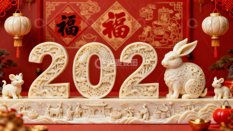 高清大图下载【趣麦麦图】春节兔年装饰摆件