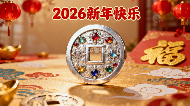 新年装饰中的古币与红灯笼