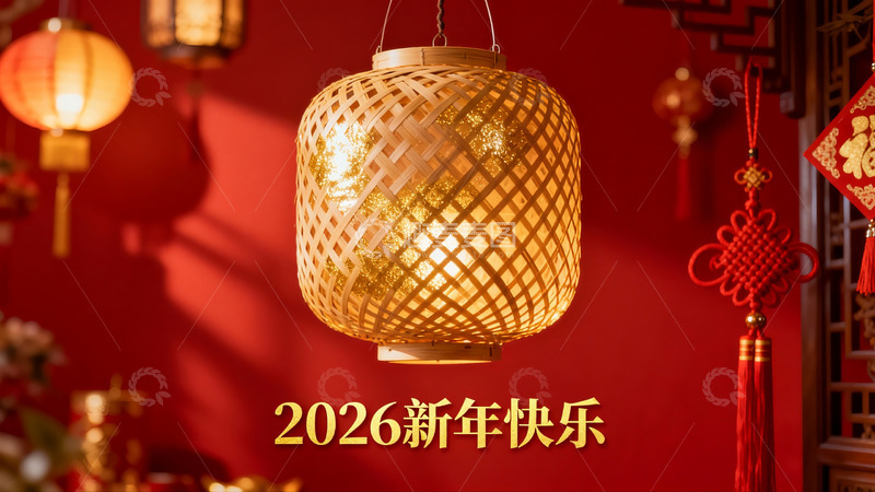 高清大图下载【趣麦麦图】新年灯笼装饰红墙场景