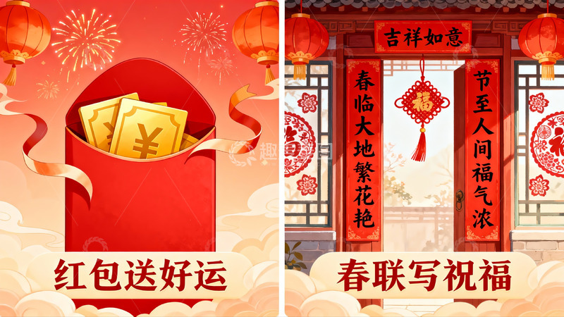 高清大图下载【趣麦麦图】春节红包春联贺新年