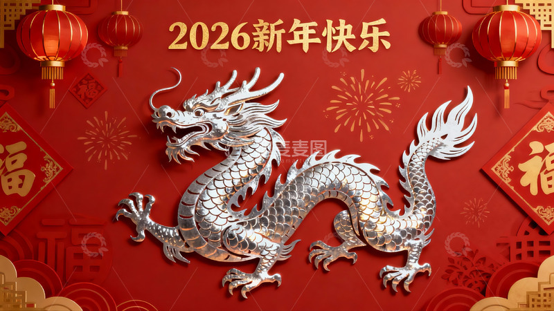 高清大图下载【趣麦麦图】2026新年龙年红色海报