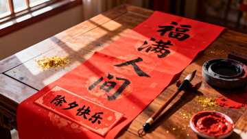 春节书法对联与文房四宝