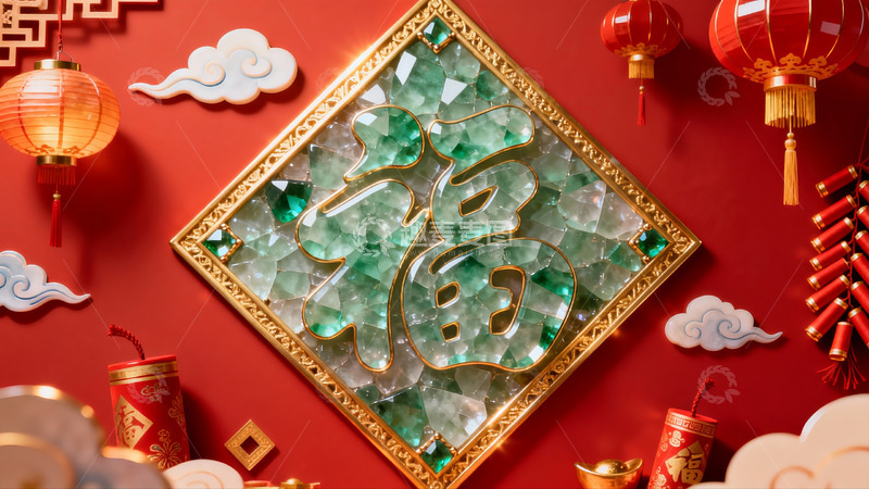 高清大图下载【趣麦麦图】红色背景福字装饰新年氛围浓厚