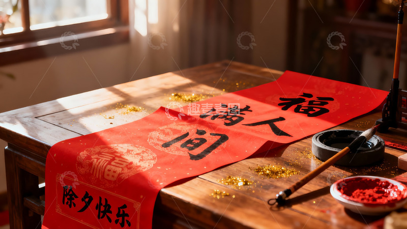 高清大图下载【趣麦麦图】春节对联书写场景