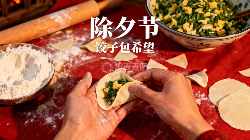 高清大图下载【趣麦麦图】除夕包饺子团圆时刻