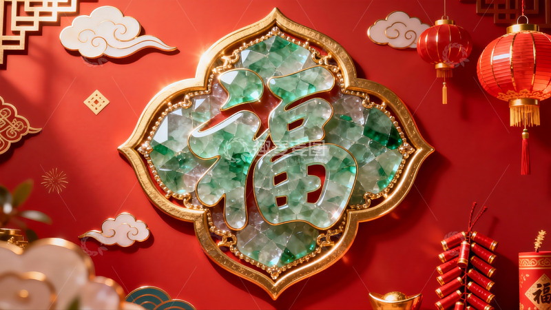 高清大图下载【趣麦麦图】红色背景福字装饰新年氛围浓厚