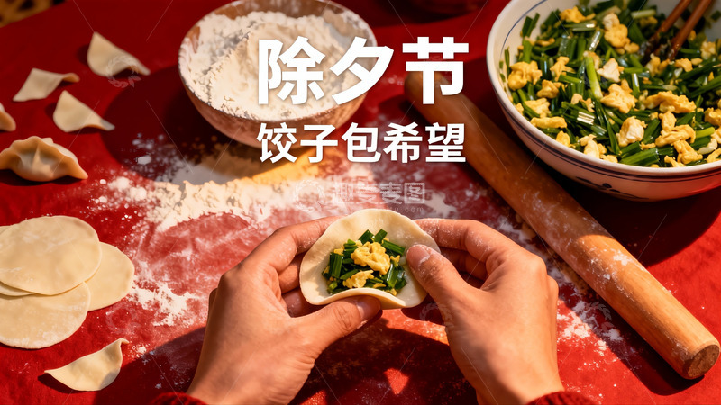 高清大图下载【趣麦麦图】除夕包饺子场景