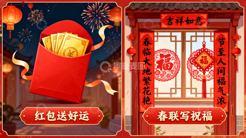 高清大图下载【趣麦麦图】春节红包春联贺新年