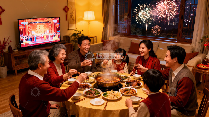 高清大图下载【趣麦麦图】家人围坐餐桌共庆佳节