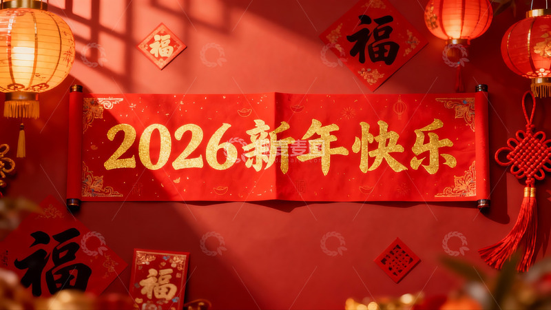 高清大图下载【趣麦麦图】红色新年装饰挂卷迎春
