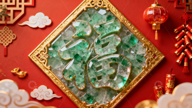 高清大图下载【趣麦麦图】红色背景福字装饰画