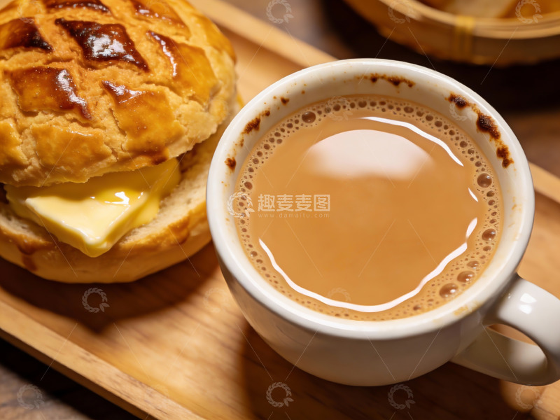 高清大图下载【趣麦麦图】面包配奶茶的美味早餐