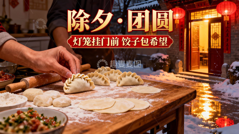 高清大图下载【趣麦麦图】除夕夜包饺子团圆饭