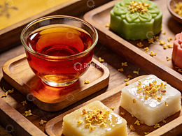 中秋茶点特写茶香与糕点