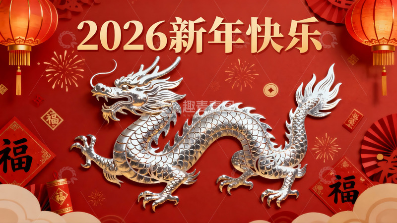 高清大图下载【趣麦麦图】2026新年龙年红色海报