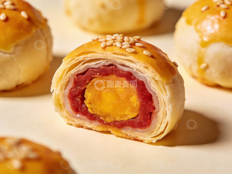 高清大图下载【趣麦麦图】金黄酥皮蛋黄月饼特写