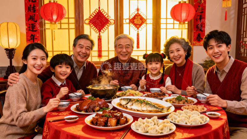 高清大图下载【趣麦麦图】春节家庭聚餐其乐融融