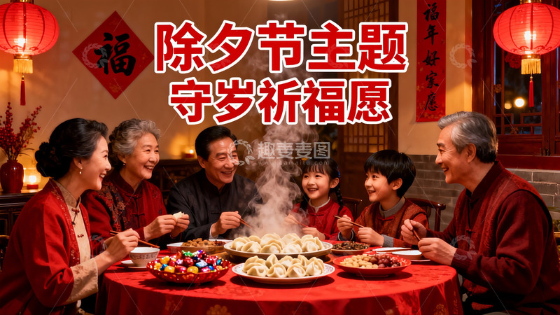 高清大图下载【趣麦麦图】除夕团圆饭家人欢聚一堂