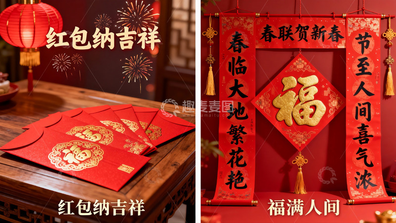 高清大图下载【趣麦麦图】春节红包春联装饰展示