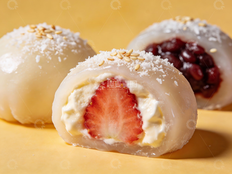 高清大图下载【趣麦麦图】草莓红豆糯米团特写