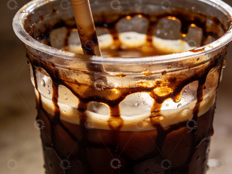高清大图下载【趣麦麦图】冰咖啡杯特写巧克力酱与冰块